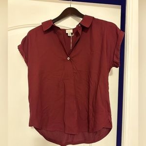 NWT Women’s Burgundy/Maroon Top Short Sleeve V-neck Blouse - A New Day - Size XS